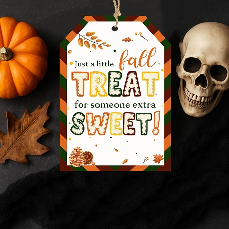 llyinglpdec 50PCS Fall Paper Tags with String, 2.2"x3.3" Autumn Treat Tags for Candy Bags, Thanksgiving Gift Wrapping, Pinecone Leaf Design, Party Favor for Fall Decorations - Image 5